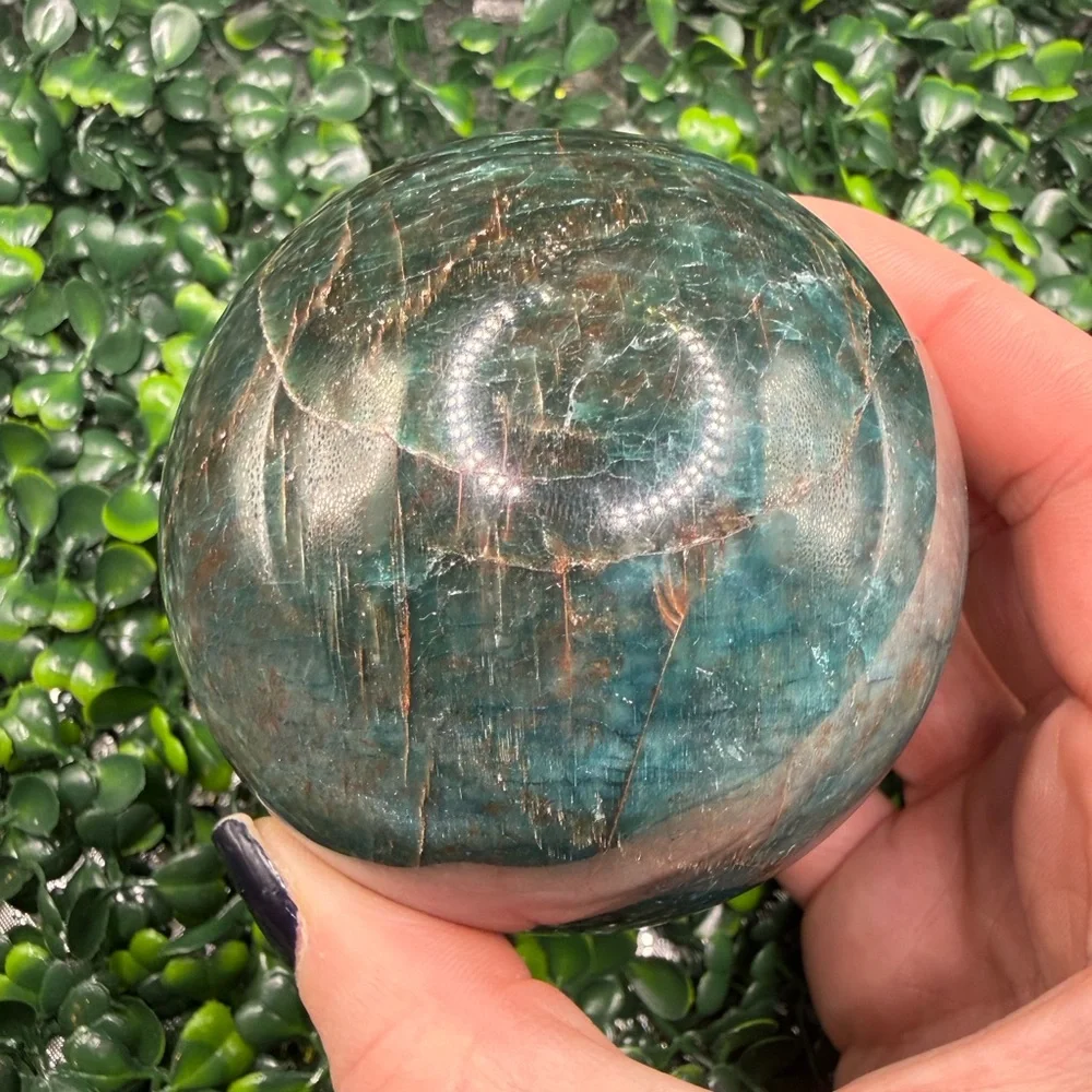 75mm Amazing, Flashy & Chatoyant Blue Apatite Sphere - Picture 4 of 6